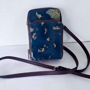 Patricia Nash Blue Albertine Cell Crossbody Greek Map Leather